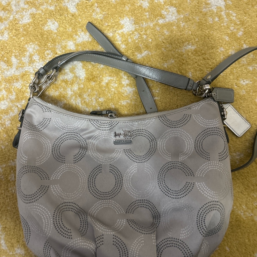 Coach Patterned Gray Silver Metalic Shoulder Bag … - image 8
